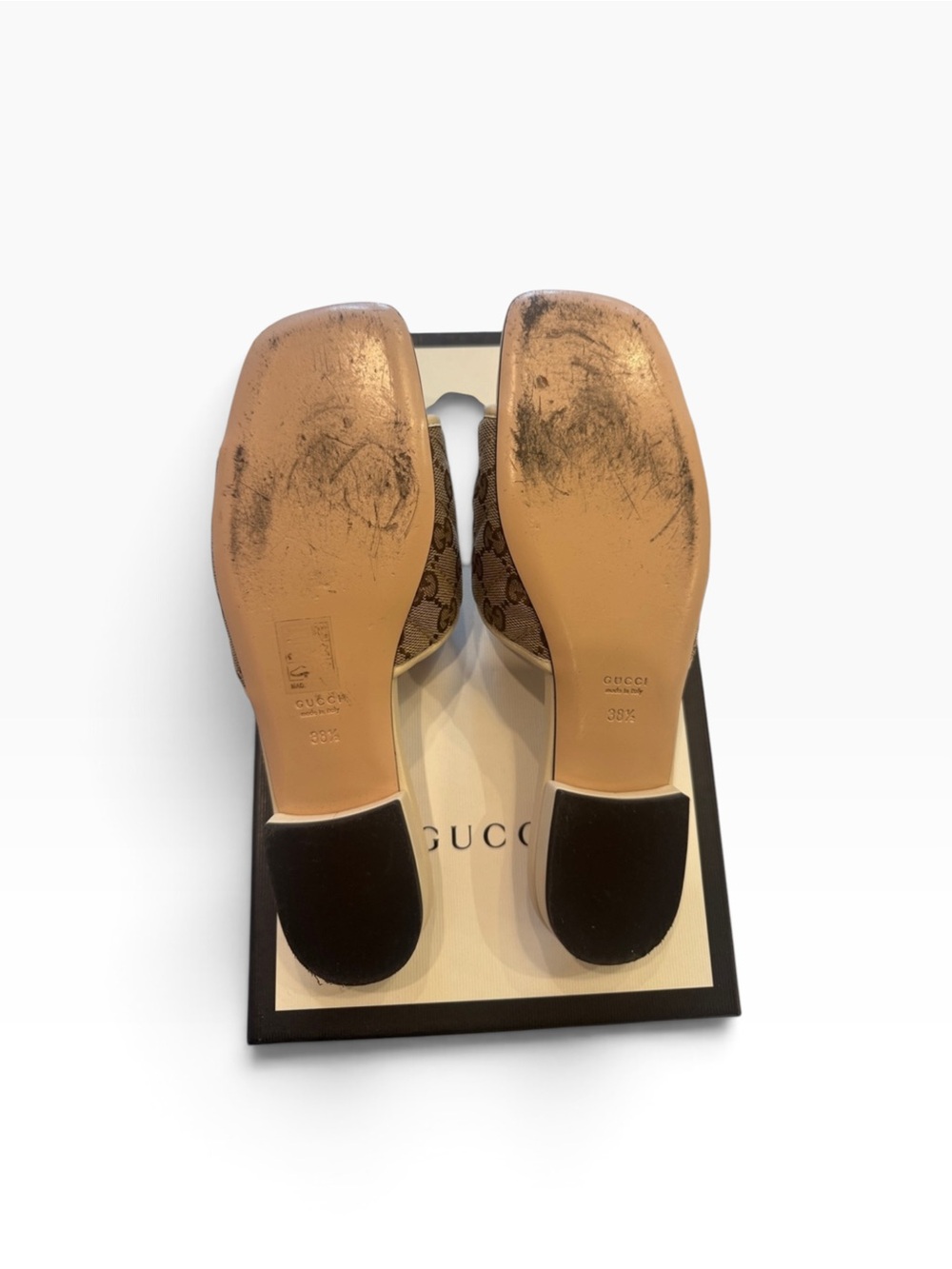 Gucci Brown GG Canvas Slide Mules with Gold Double G - Picture 5 of 6